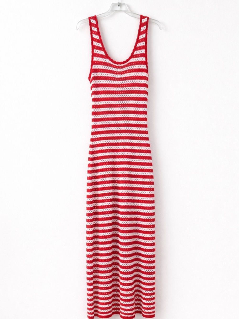 Shade & Shore Red White Striped Crochet Maxi Dress- Beach Cover Up Size XL 16